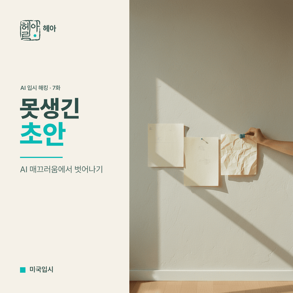 AI 시대의 대학 입시 해킹 7화, 못생긴 초안의 강력한 힘 — AI 매끄러움에서 벗어나는 법